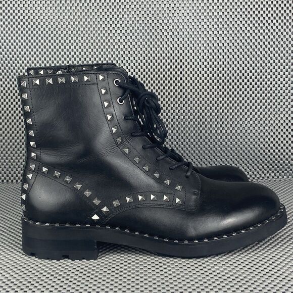 ASH Wolf Studded Combat Boots Womens Size 40 Black Leather Casual Lace Up - Picture 1 of 13